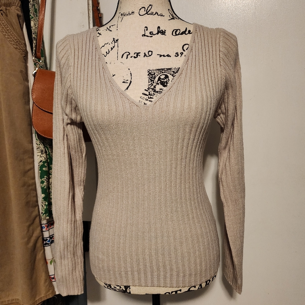 Womans Long Sleeve Bodycon Ribbed Sweater